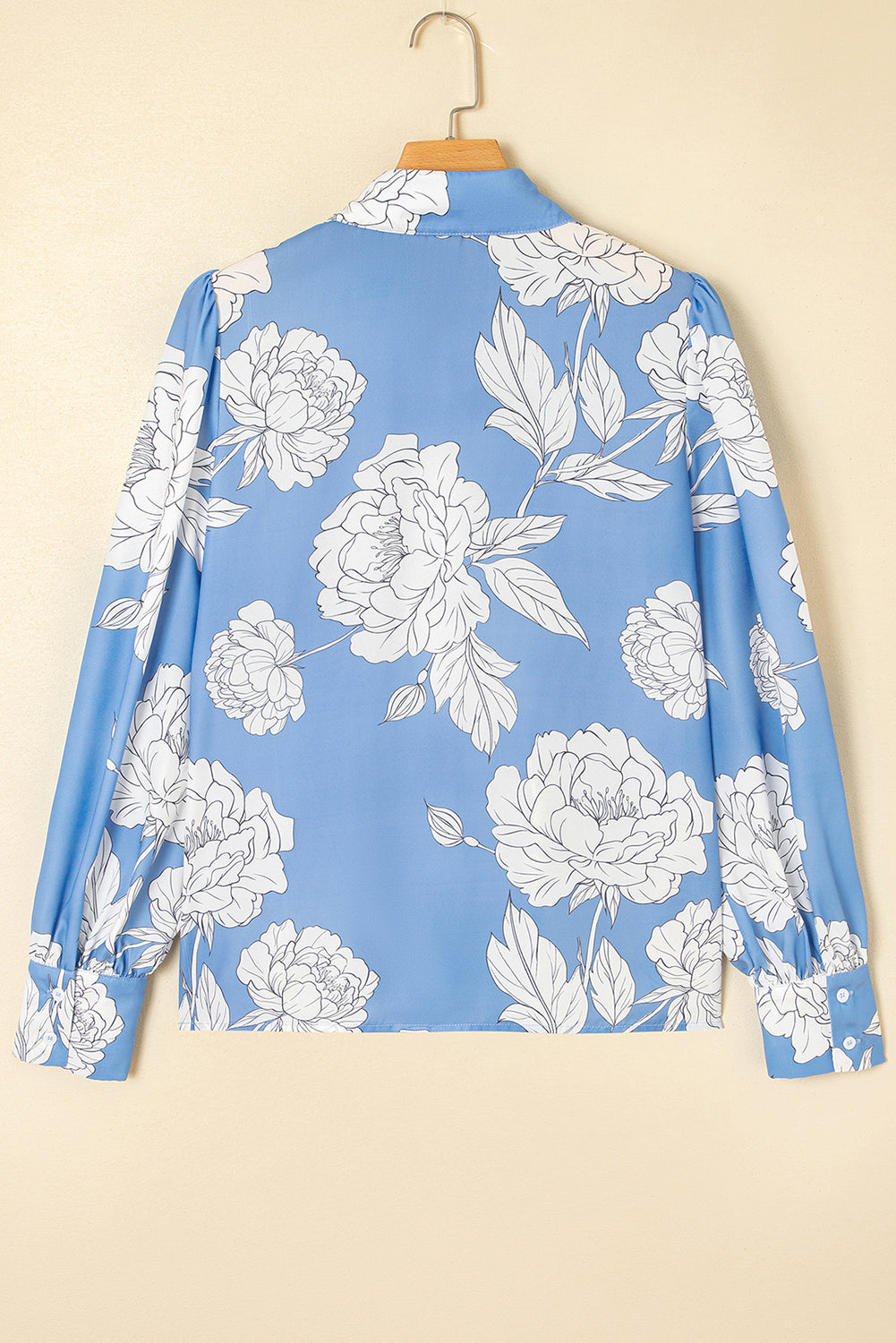 Floral Print Button Up Pleated Detail Puff Sleeve Shirt - eAura
