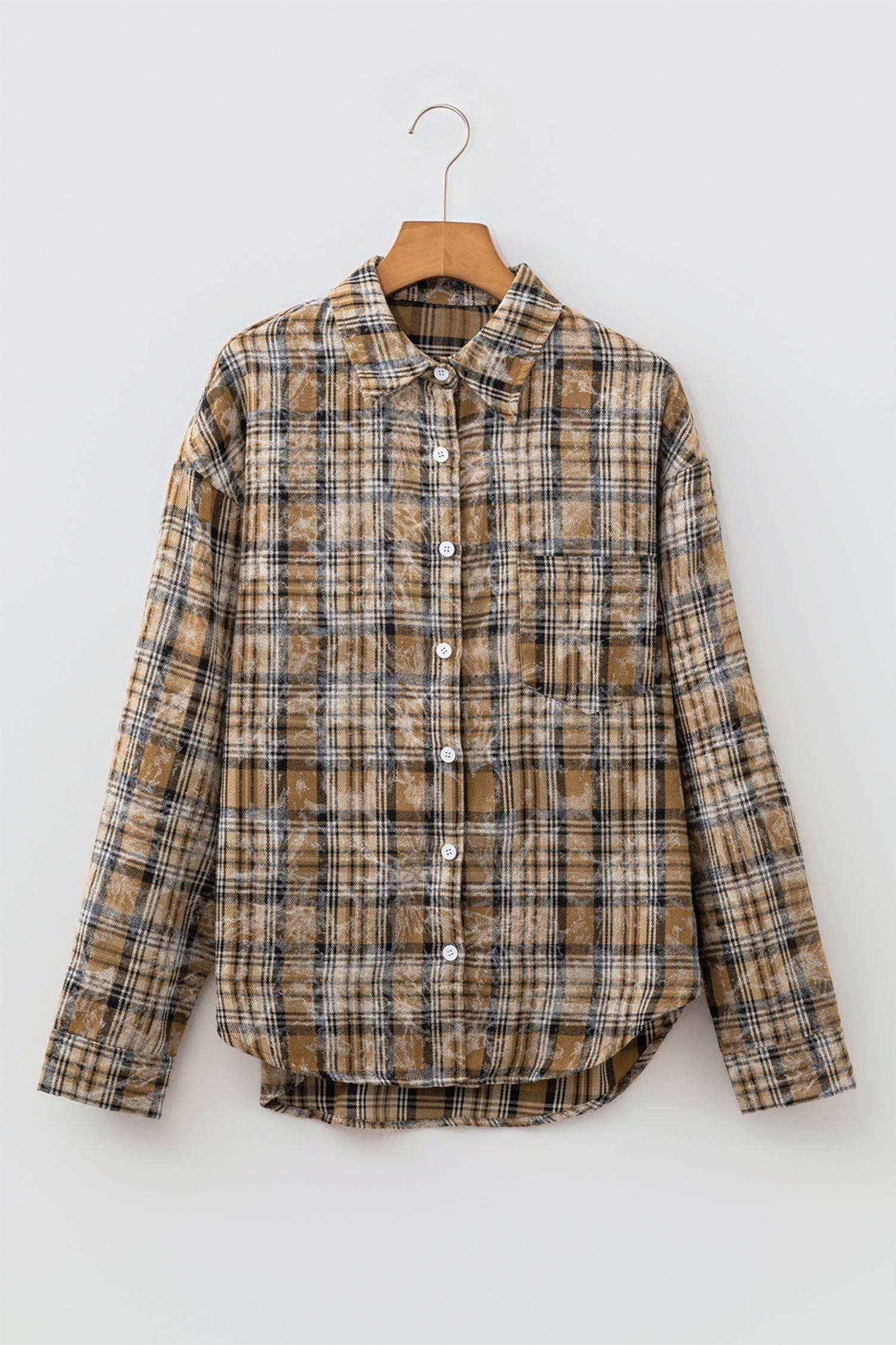 Retro Plaid Long Sleeve Button Down Shirt – Brown