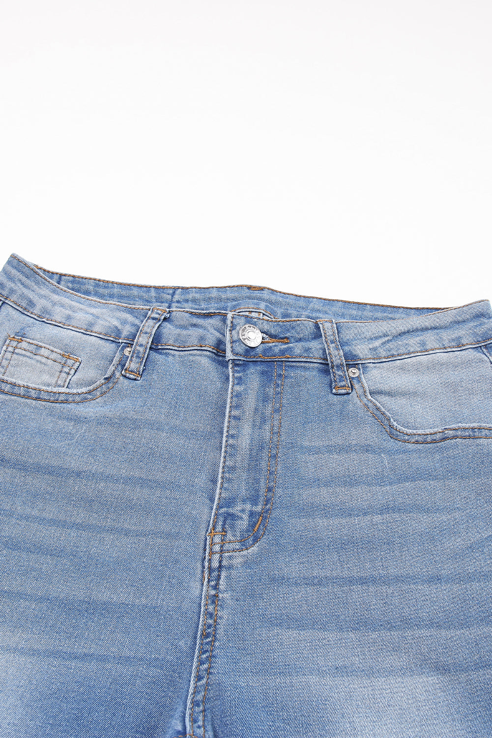 Sky Blue Whiskered Wash Raw Hem Cropped Jeans