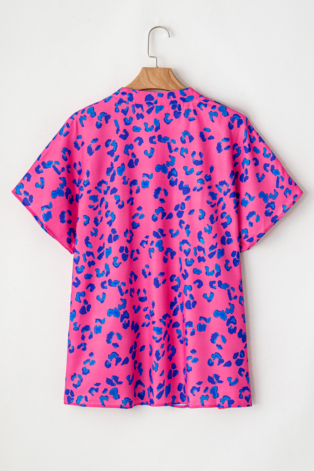 Rose Contrast Leopard Print Plus Size V Neck Blouse BB Fashion Outlet