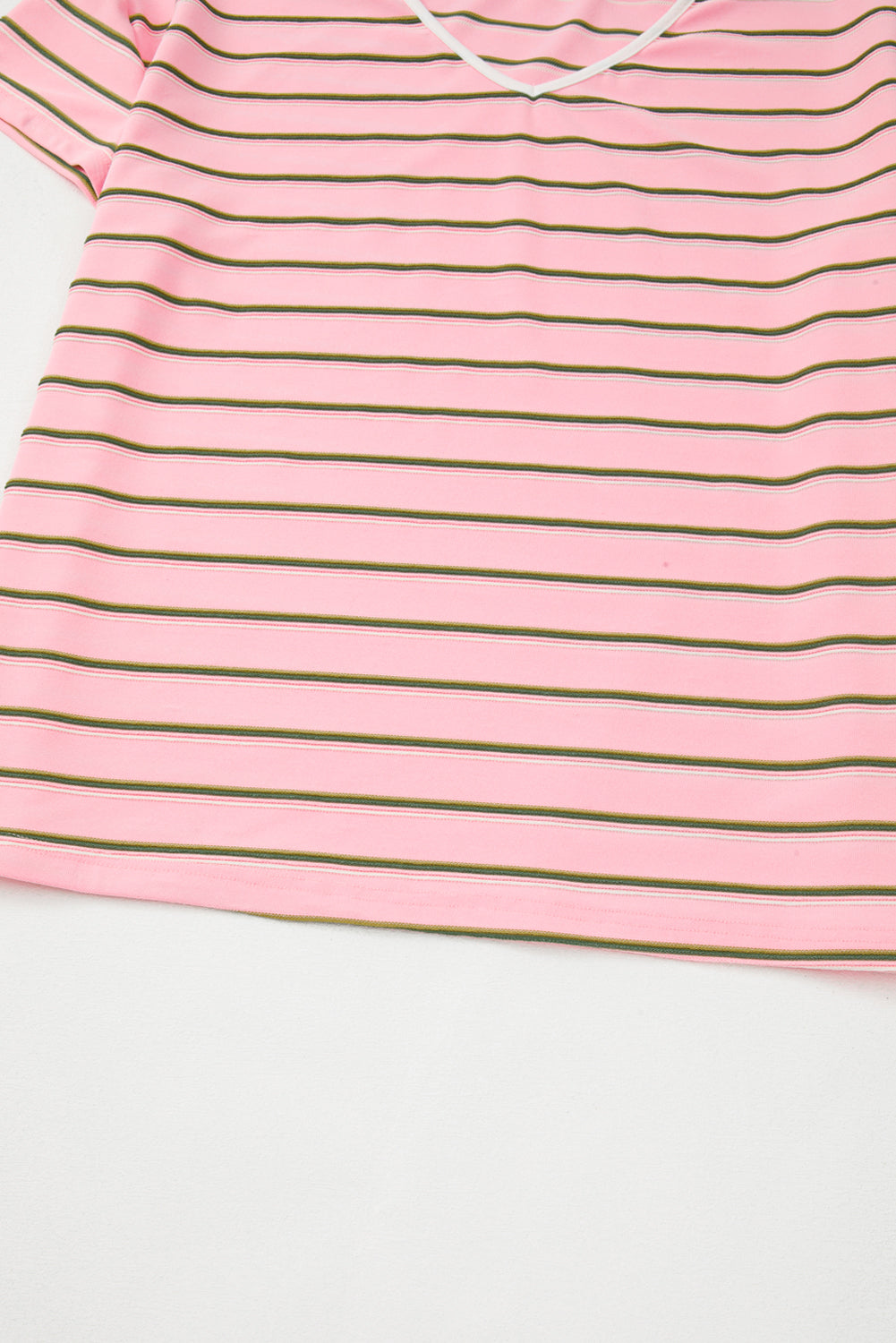 Pink Stripe V-Neck Slim Fit Casual T-Shirt eAura