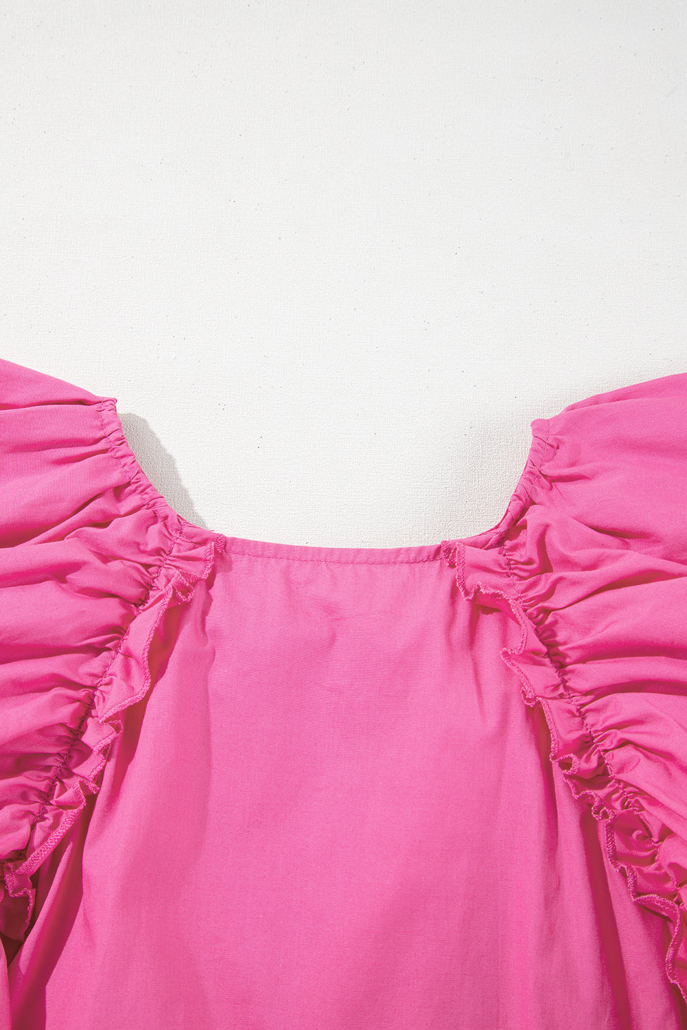 Sachet Pink Shirred Yoke Lace up V Neck Ruffled Sleeve Blouse eAura