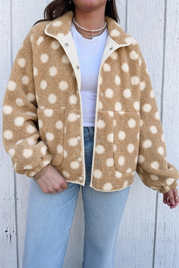 Faux Fur Jacket with Polka Dots and Metal Button Placket