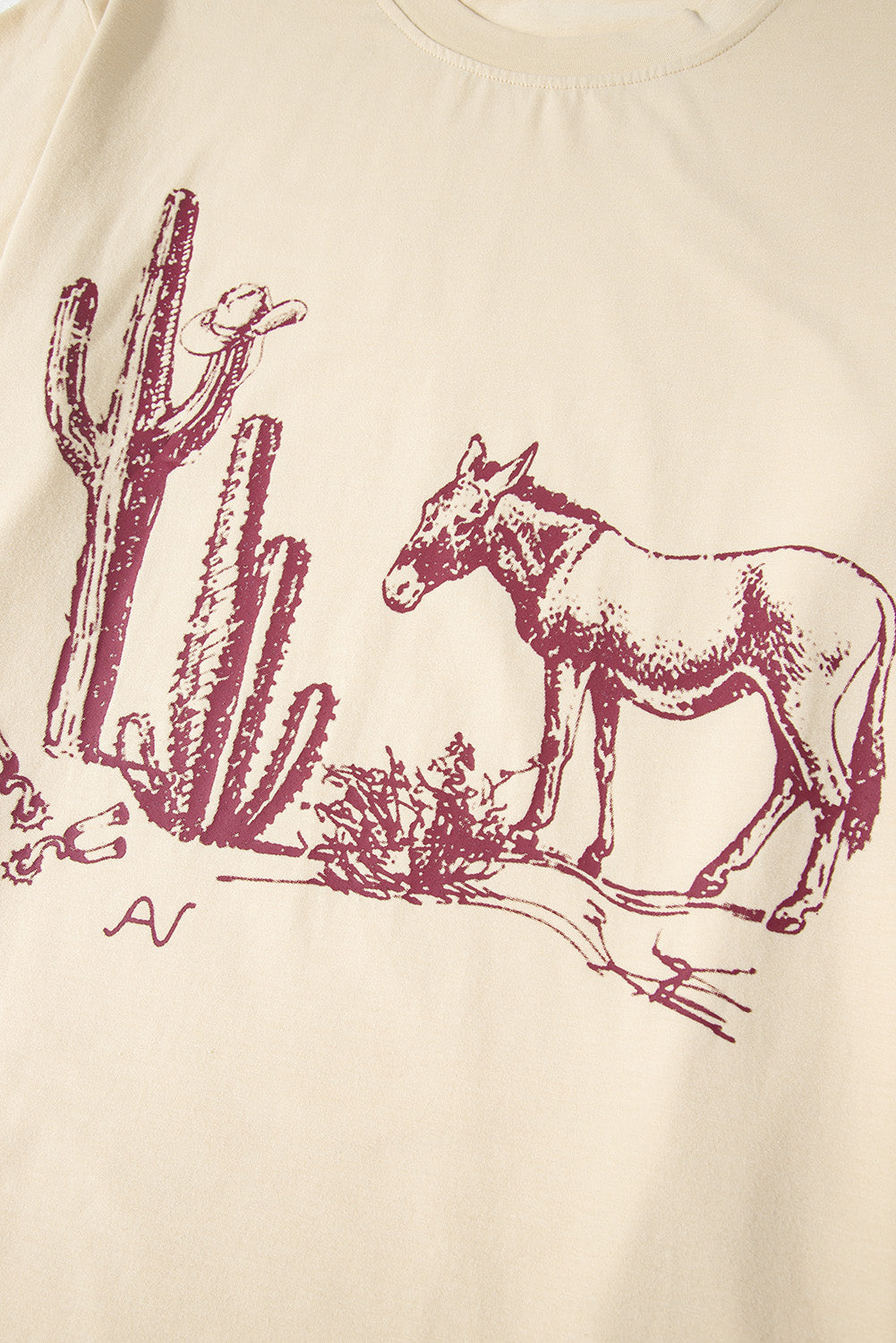 Parchment Western Burro Cactus Crew Neck Graphic Tee BB Fashion Outlet