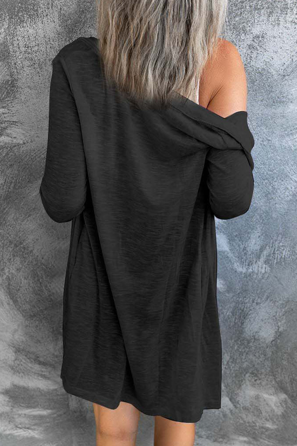 Black Solid Colour Open-Front Buttons Cardigan eAura
