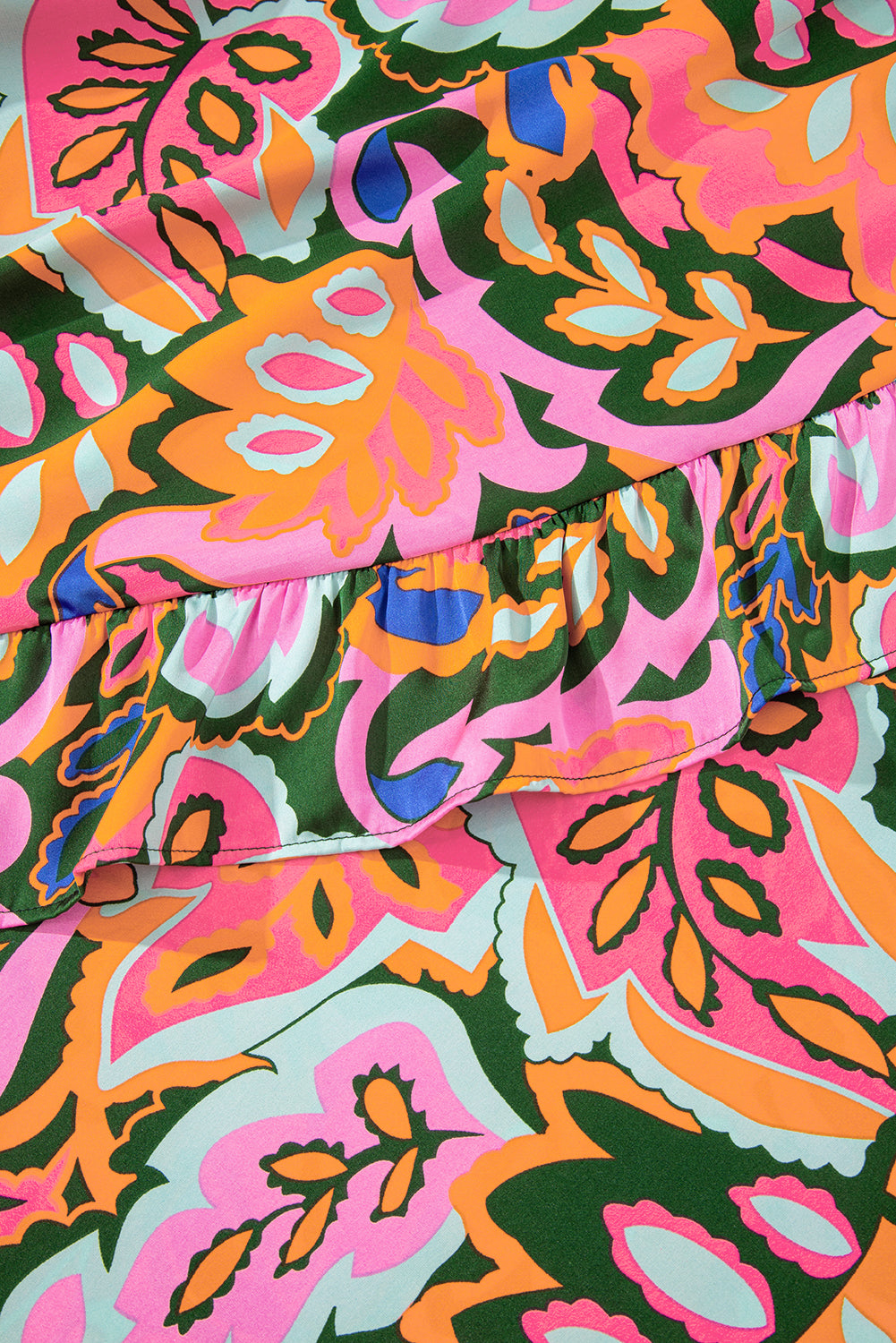 Summer Plant Print V-Neck Ruffled Maxi Dress BB Fashion Outlet