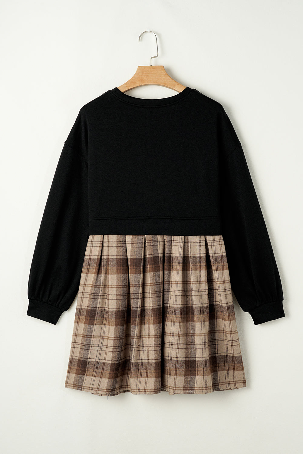 Black Plaid Patchwork High Waist Sweatshirt Mini Dress eAura