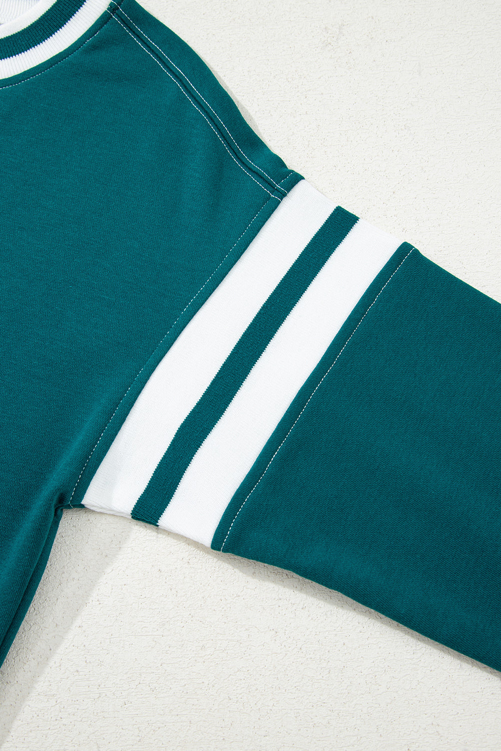 Green Contrast Striped Patchwork Drop Shoulder Sweatshirt - eAura