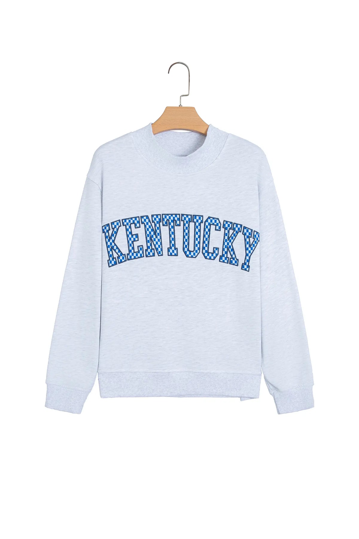 High Neck Embroidered Checkered Letter Game Day Sweatshirt – Light Grey