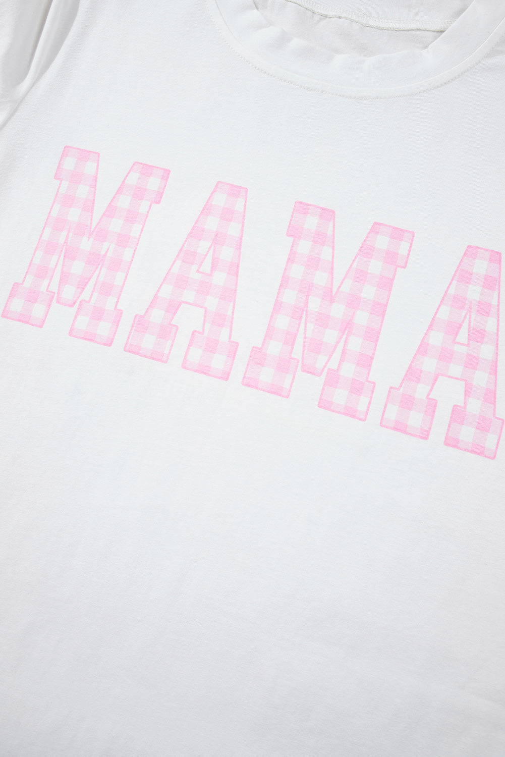 White MAMA Printed Tee and Plaid Shorts Lounge Set eAura