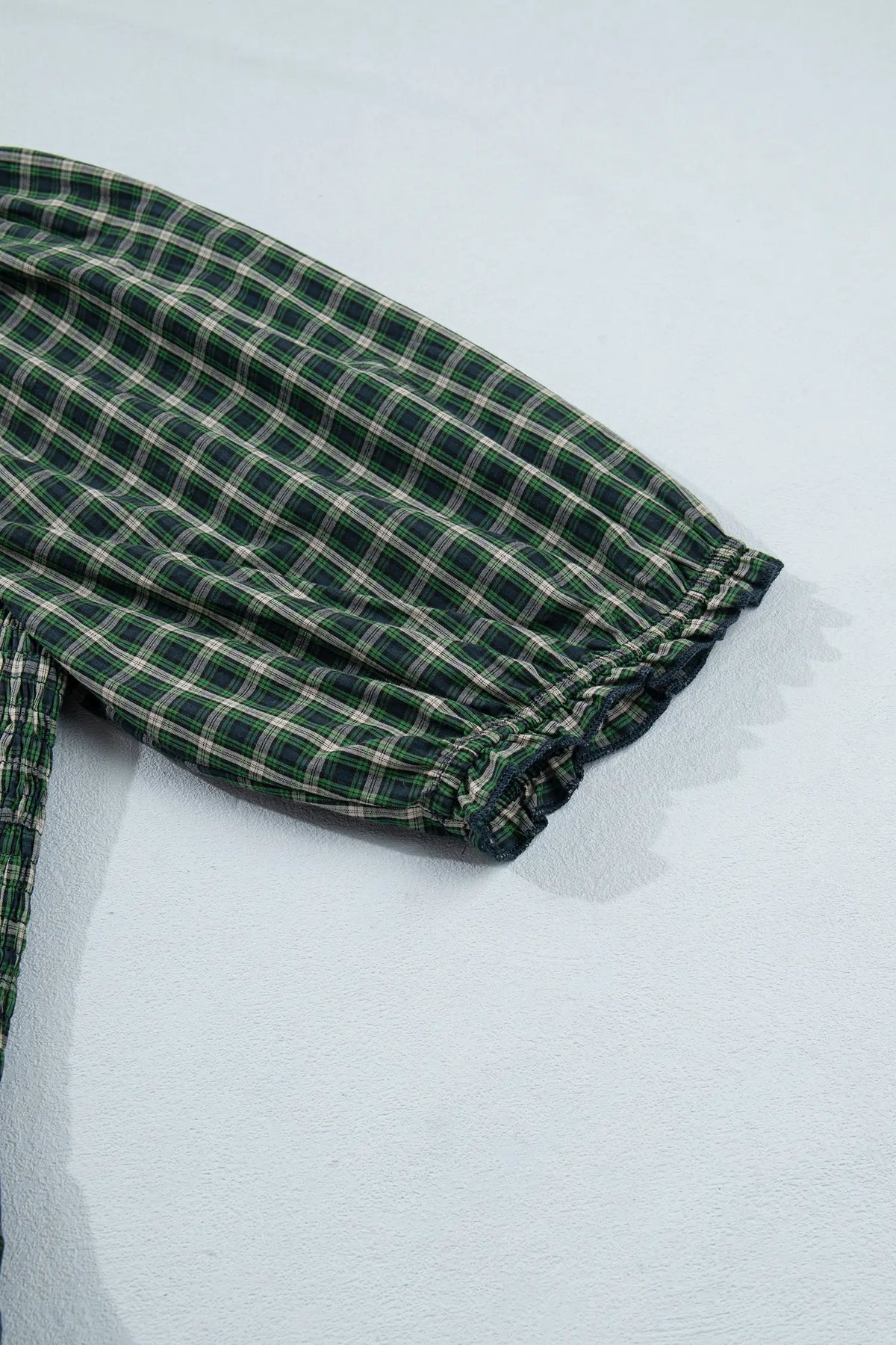 Plaid Square Neck Shirred High Waist Ruffle Hem Dress – Green