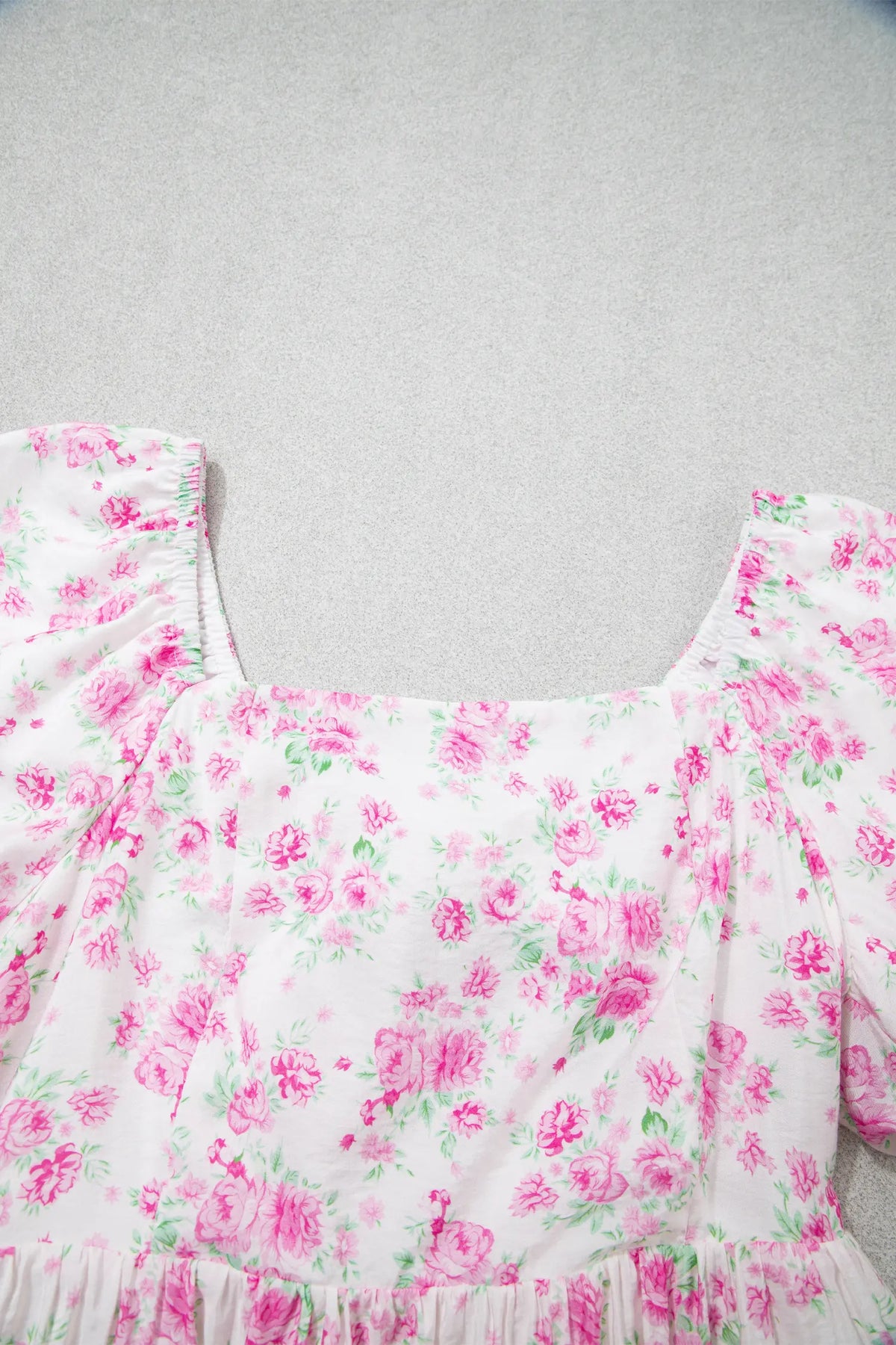 Floral Print Square Neck Ribbon Knot Back Cute Mini Dress – Pink
