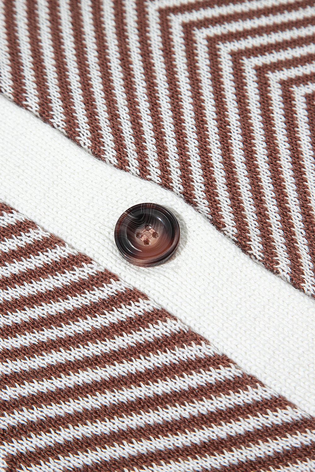 Brown Stripe Buttoned Front V Neck Herringbone Cardigan Dear-Lover Dropshipping