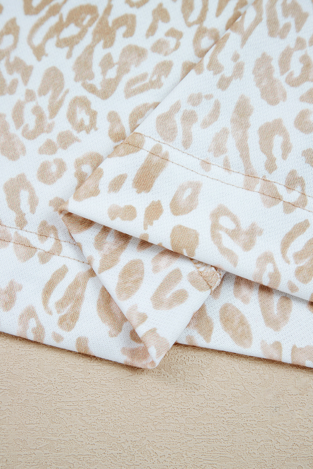 Leopard Ruffle Detail Ribbed Trim Round Neck Sweatshirt - eAura