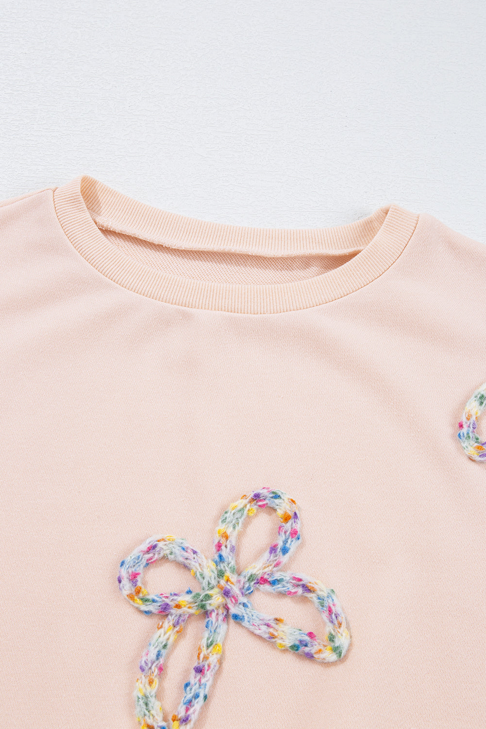 Parchment Embroidered Bow Lantern Sleeve Oversized Pullover Sweatshirt eAura