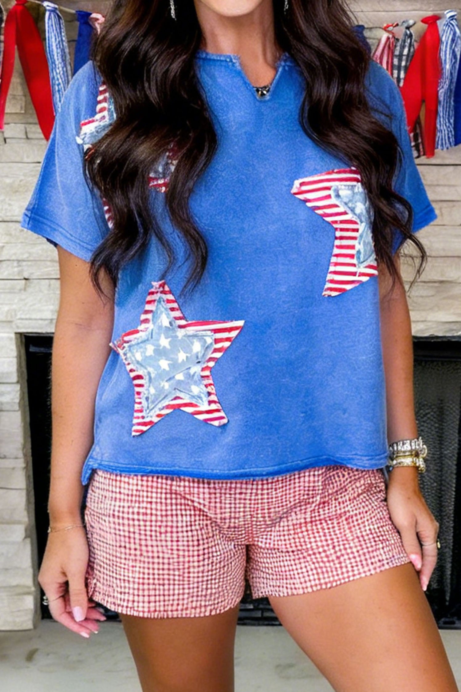 Star Patched Mineral Washed Notched Neck Tee