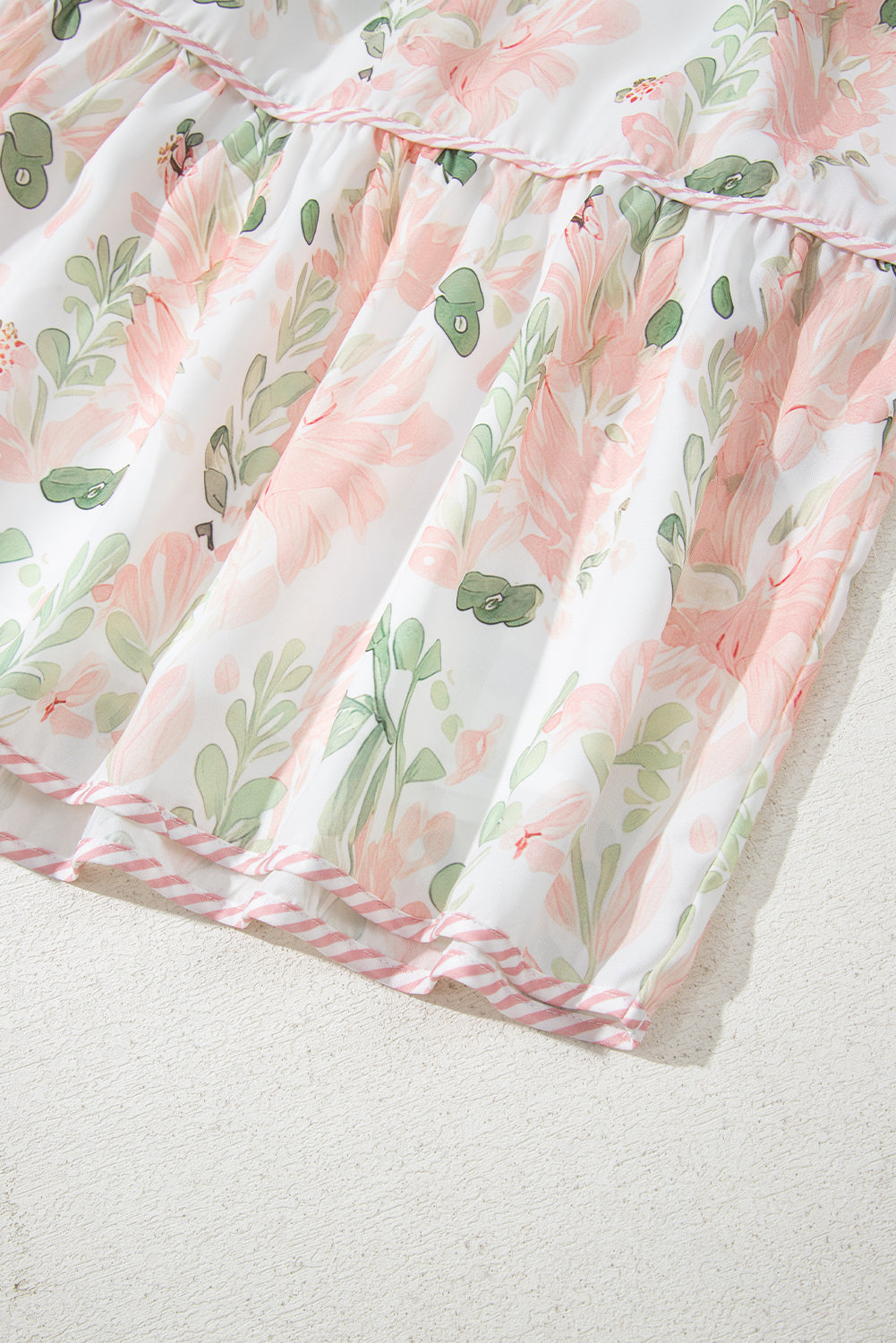 Plus Size Floral Print Striped Detail Short Summer Dress BB Fashion Outlet