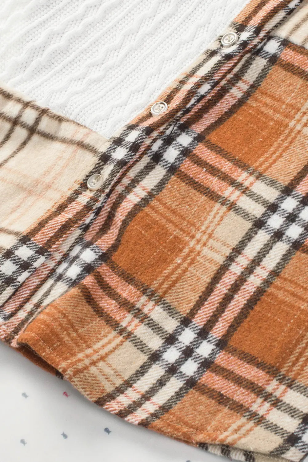 Orange Plaid Colour Block Patchwork Shirt Jacket with Pocket