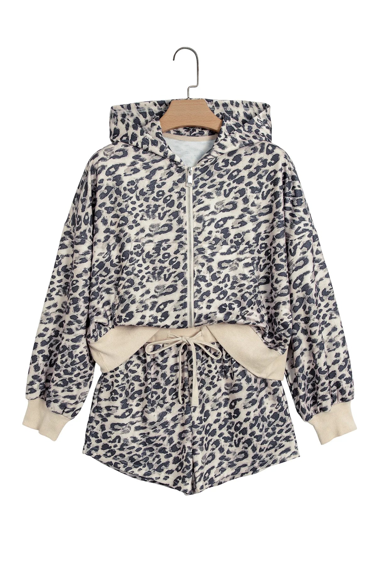 Leopard Zip-Up Hooded Drawstring Pant Set – Multicolour
