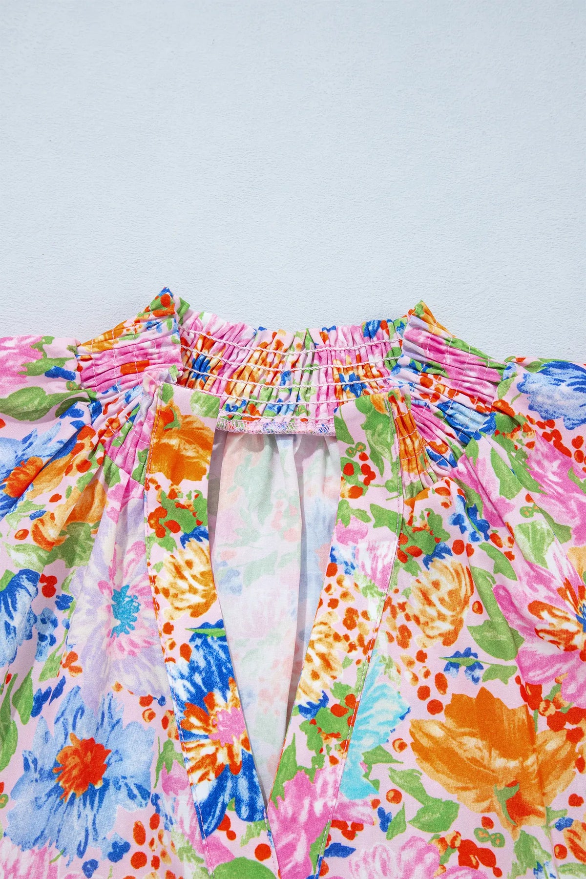 Floral Print V Neck Short Sleeve Shift Blouse – Pink