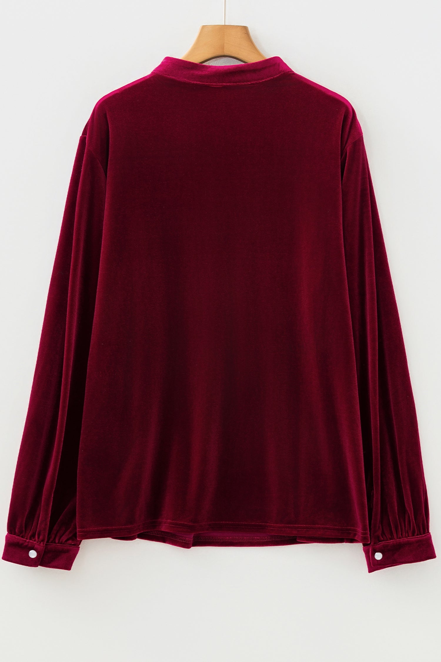 Asymmetric Button Keyhole Neck Long Sleeve Velvet Blouse - Tops/Blouses & Shirts