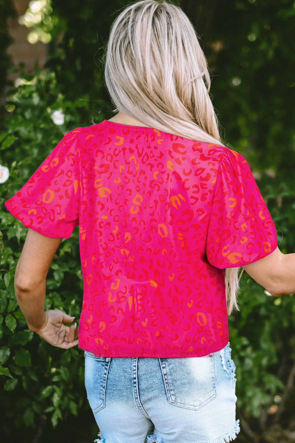 Rose Leopard Printed Puff Sleeve Top eAura