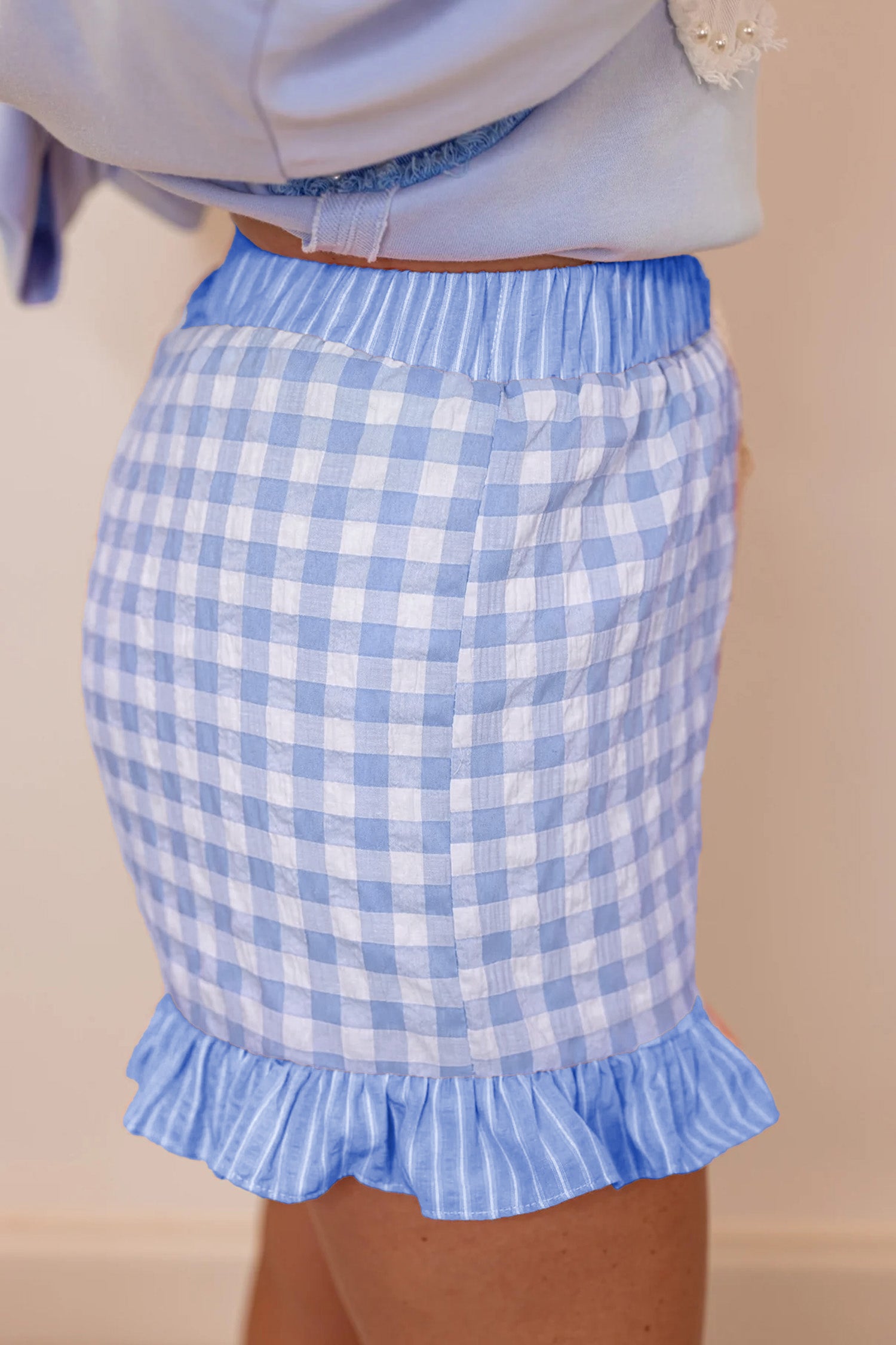 Gingham Ruffle Shorts with Lace Tie Waist