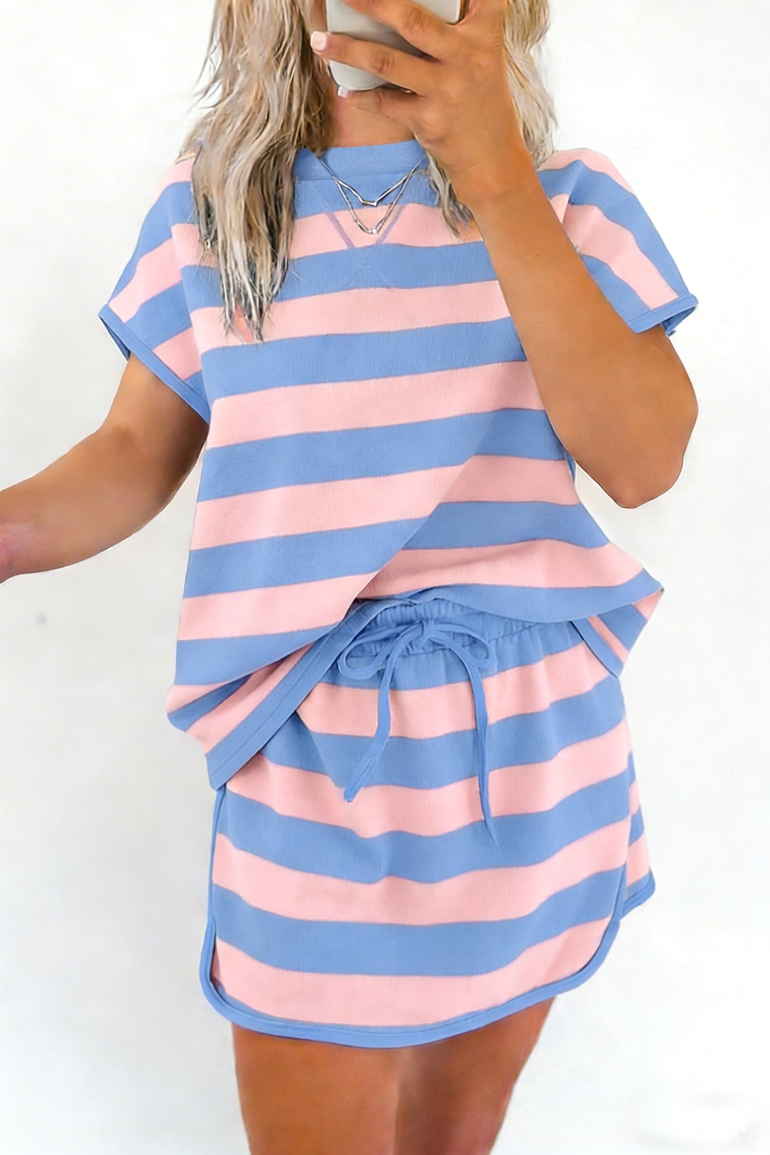 Dolman Tee Drawstring Skort Athletic 2pcs Set – Yellow Stripe