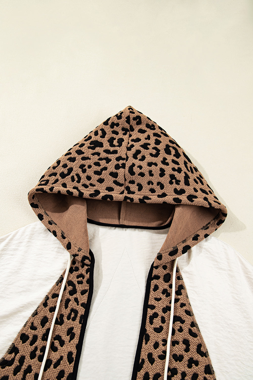 Brown Leopard Hooded Contrast Open Front Jacket eAura