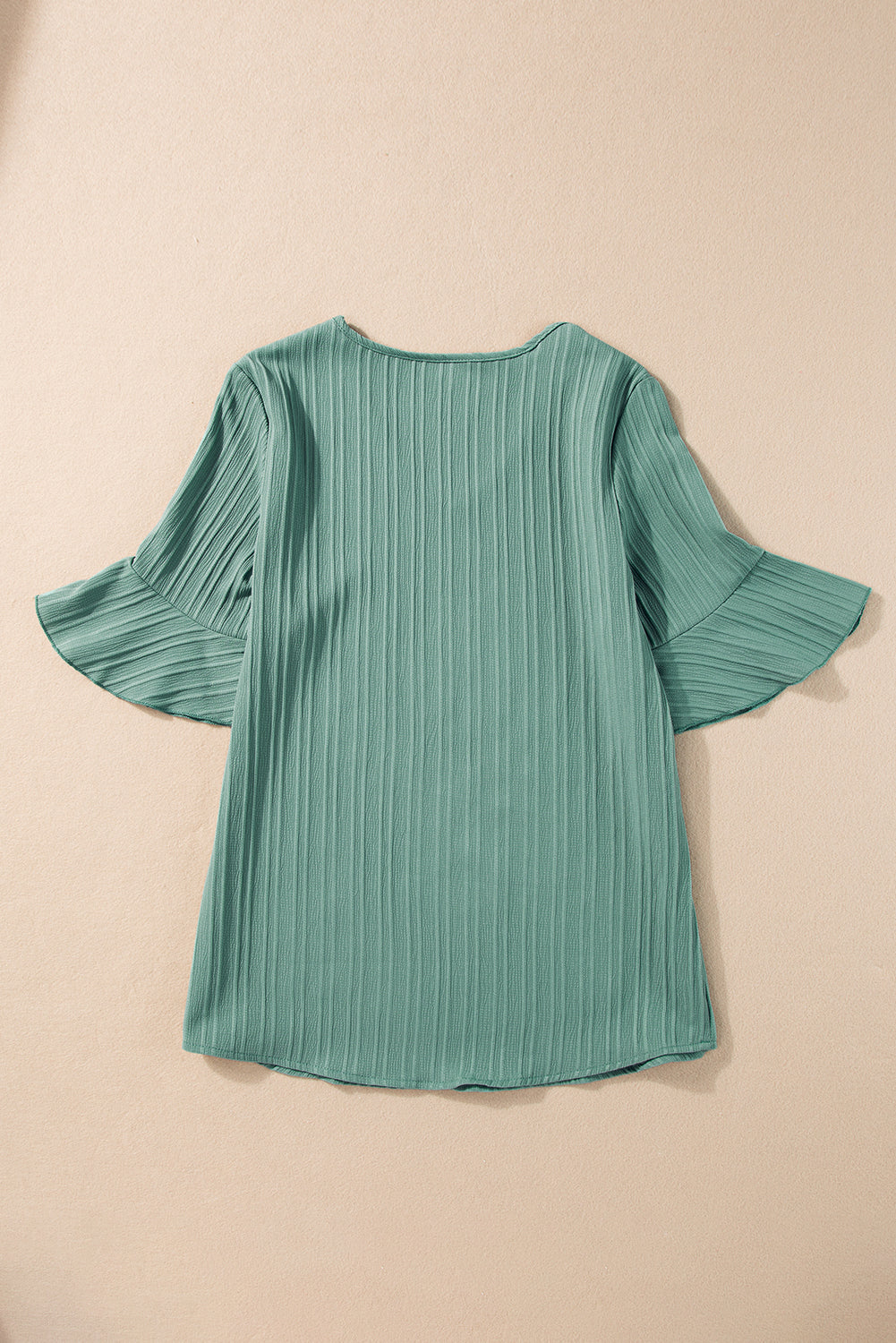 Grass Green Ruffled Half Sleeve V Neck Textured Top - eAura