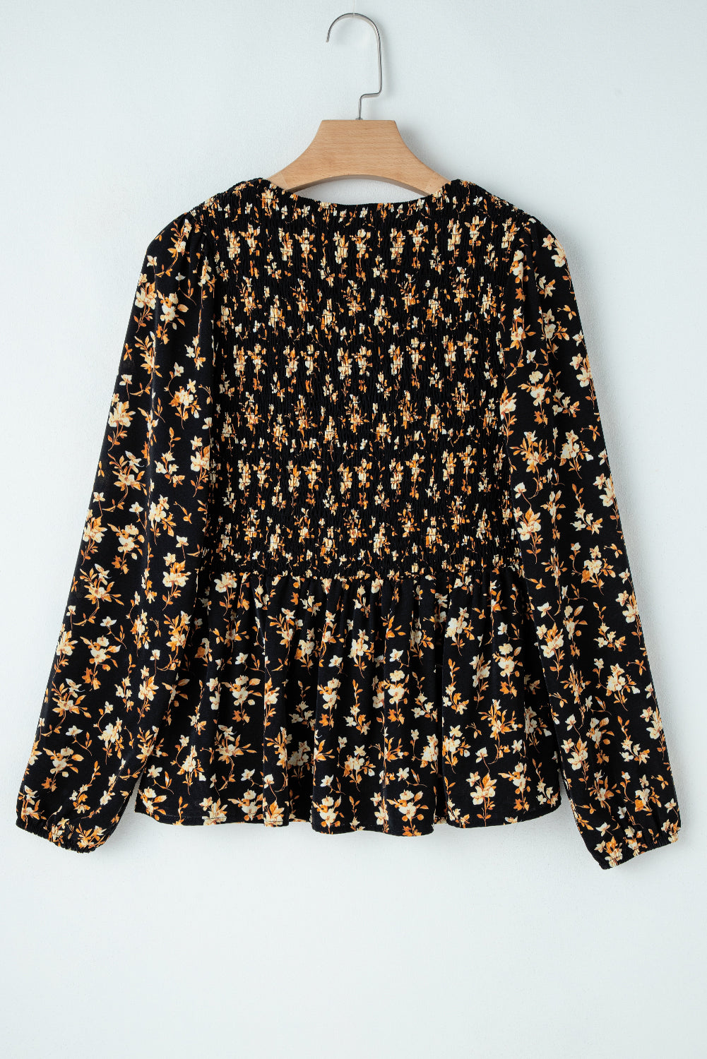 Boho Floral Smocked Bust Ruffled Peplum Blouse