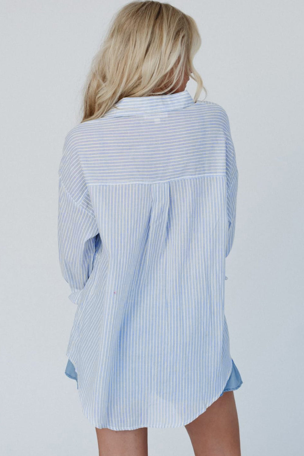 Sky Blue Stripe Striped Buttoned up Long Sleeve Shirt eAura