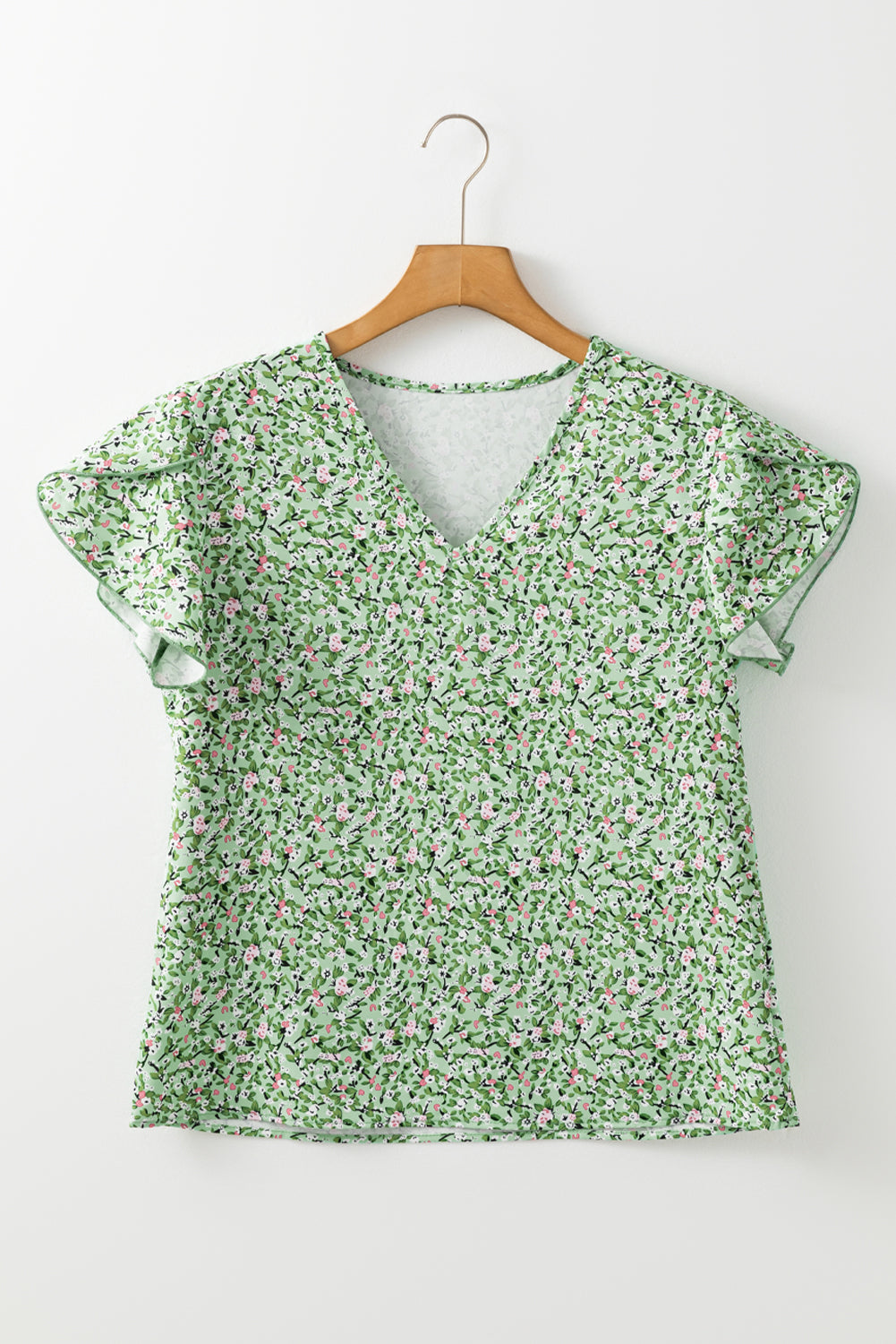 Green Boho Floral V Neck Wrap Short Sleeve Blouse eAura