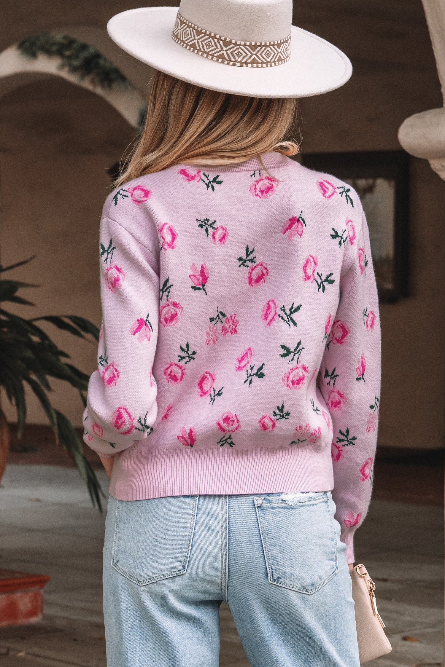 Floral Print Drop Shoulder Cropped Sweater - eAura