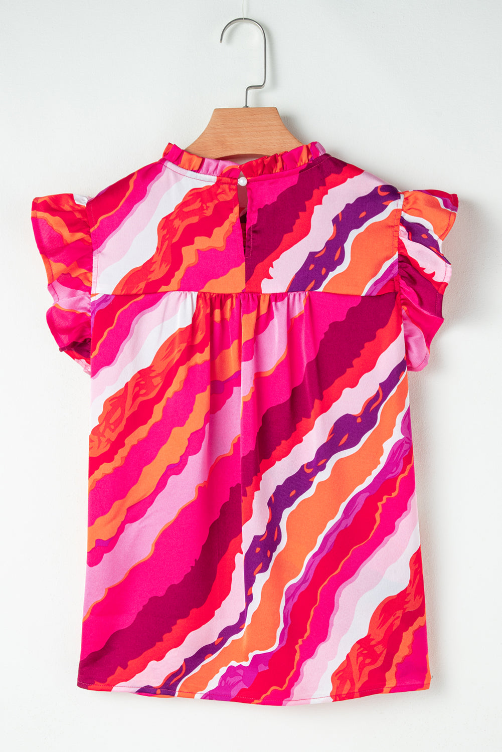 Rose Abstract Print Shirred Yoke Ruffled Blouse eAura