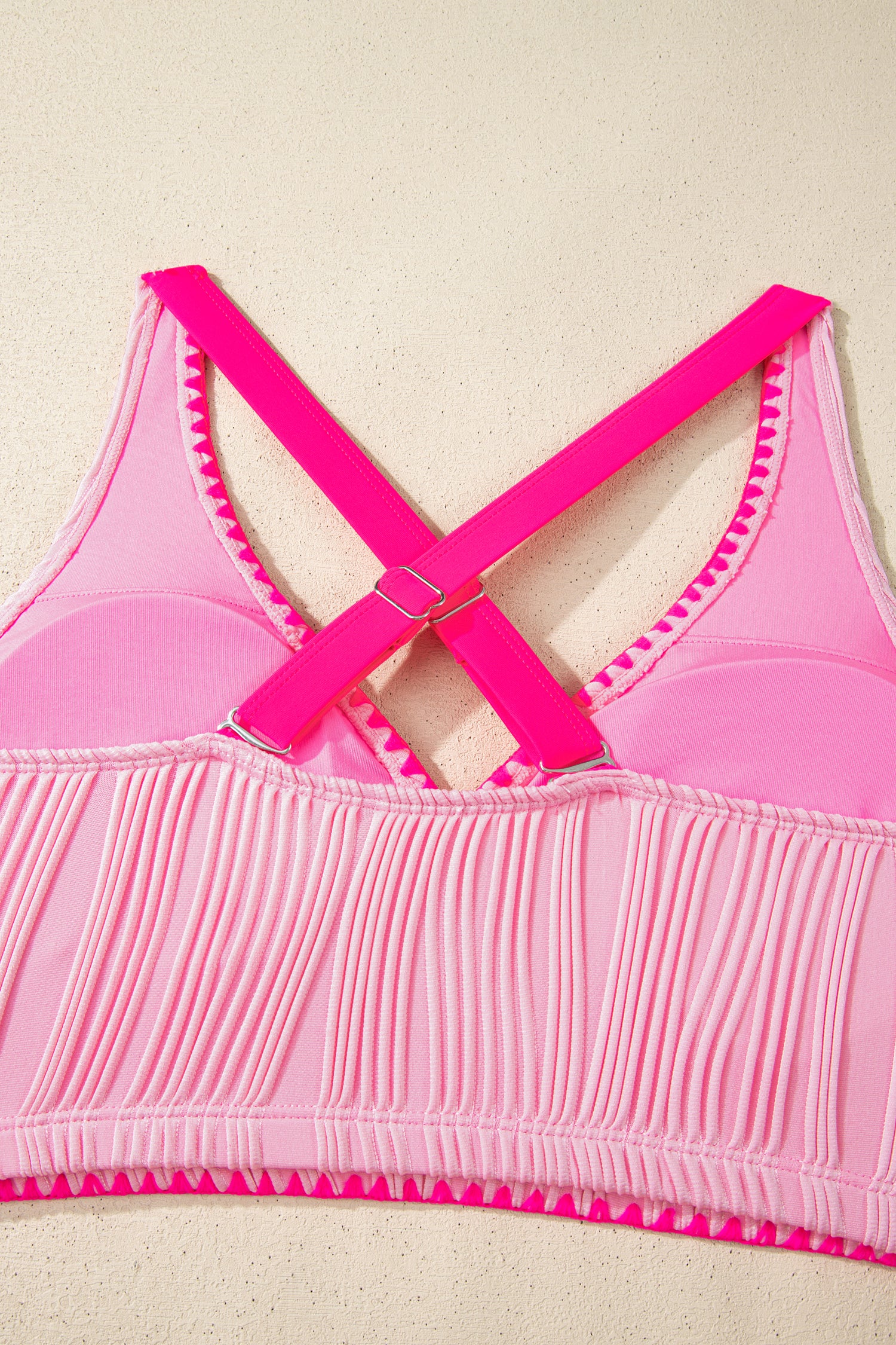 Shell Stitched Trim V-Neck Textured High Waist Bikini