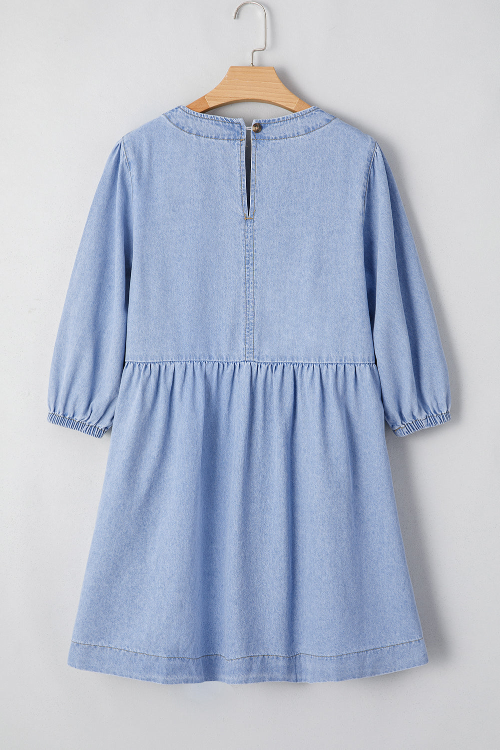Beau Blue Denim Button Detail Babydoll Square Neck Mini Dress eAura