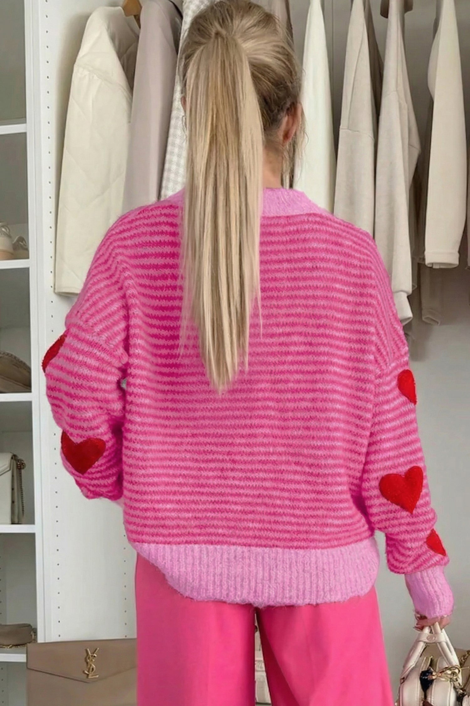 Stripe Contrast Heart Pattern Valentine Knit Sweater - Sweaters & Cardigans/Sweaters