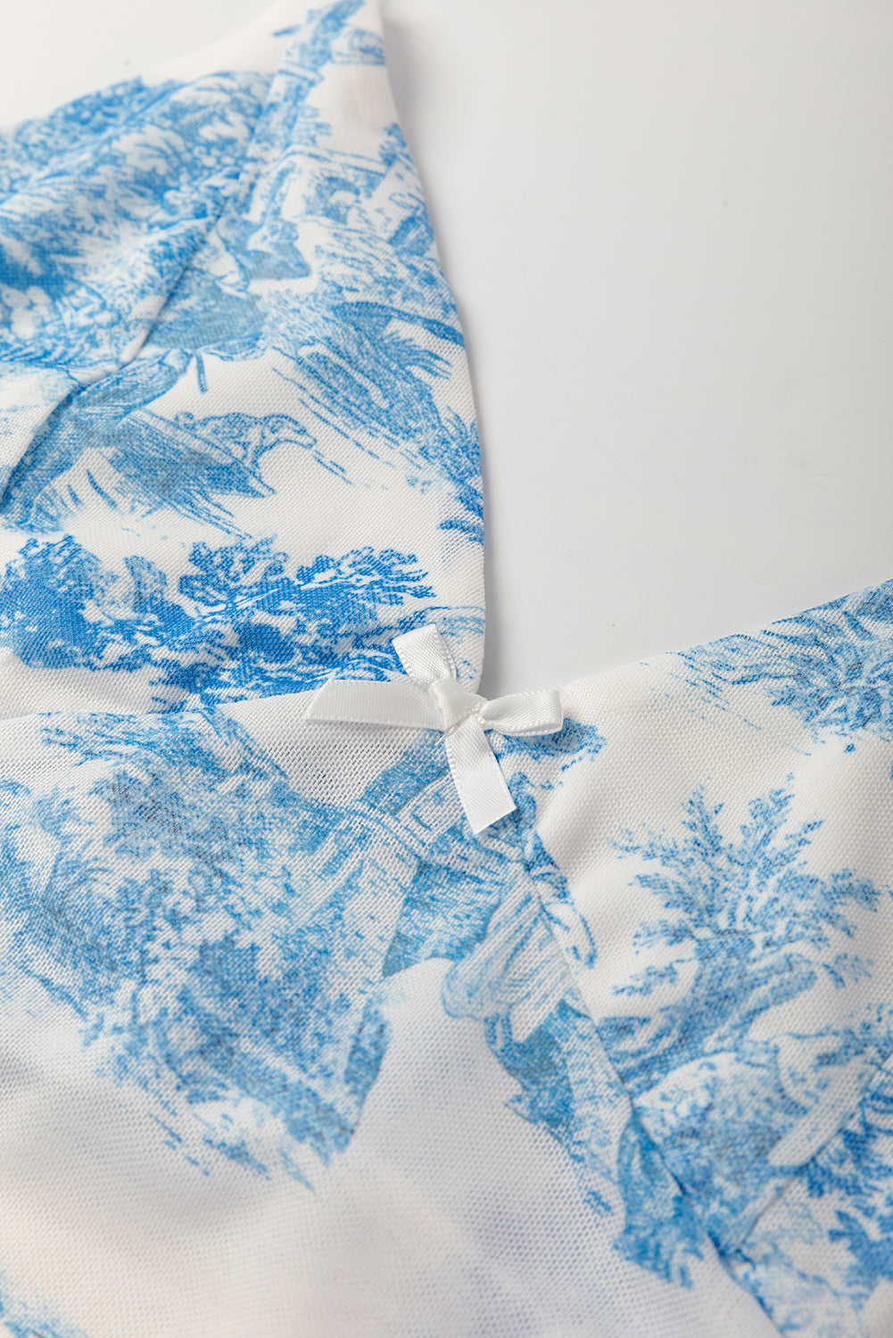Sky Blue Random Printed Mesh Bow Detail Halterneck Cami Top eAura