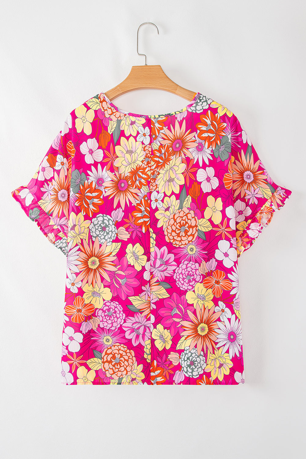 Rose Plus Size Floral Print Ruffle Short Sleeve Blouse BB Fashion Outlet