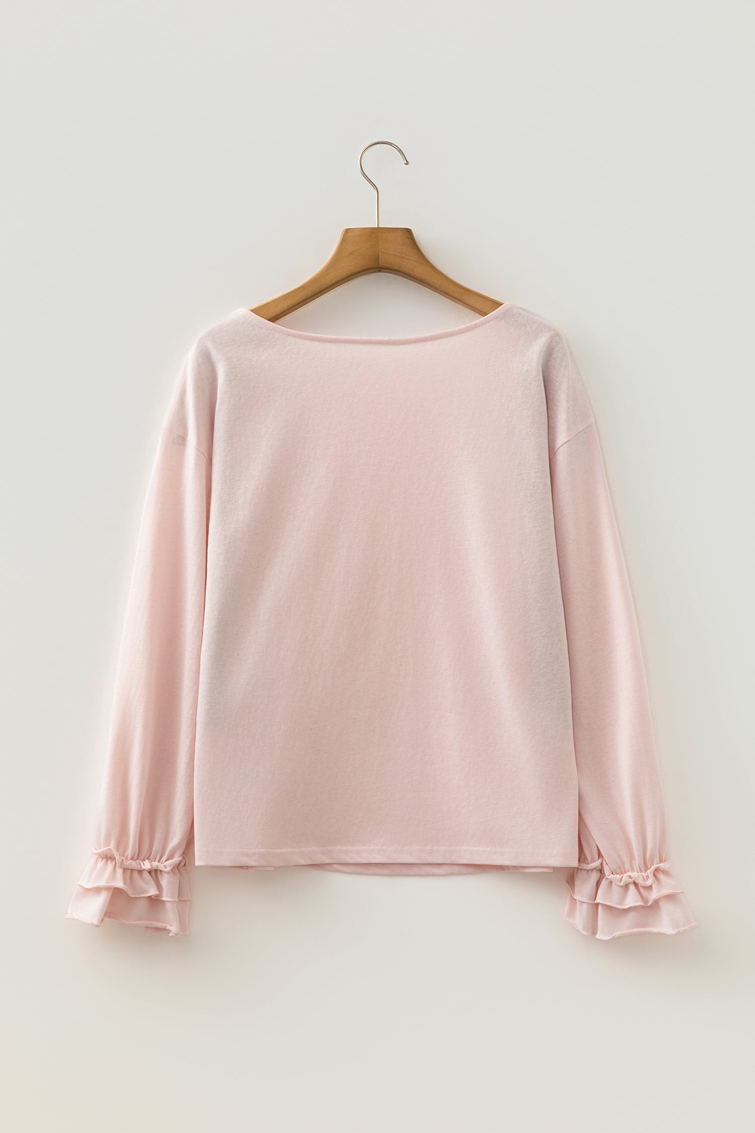 Gossamer Pink Long Sleeve Ruffle Cuff Casual Elegant Top – Light Pink