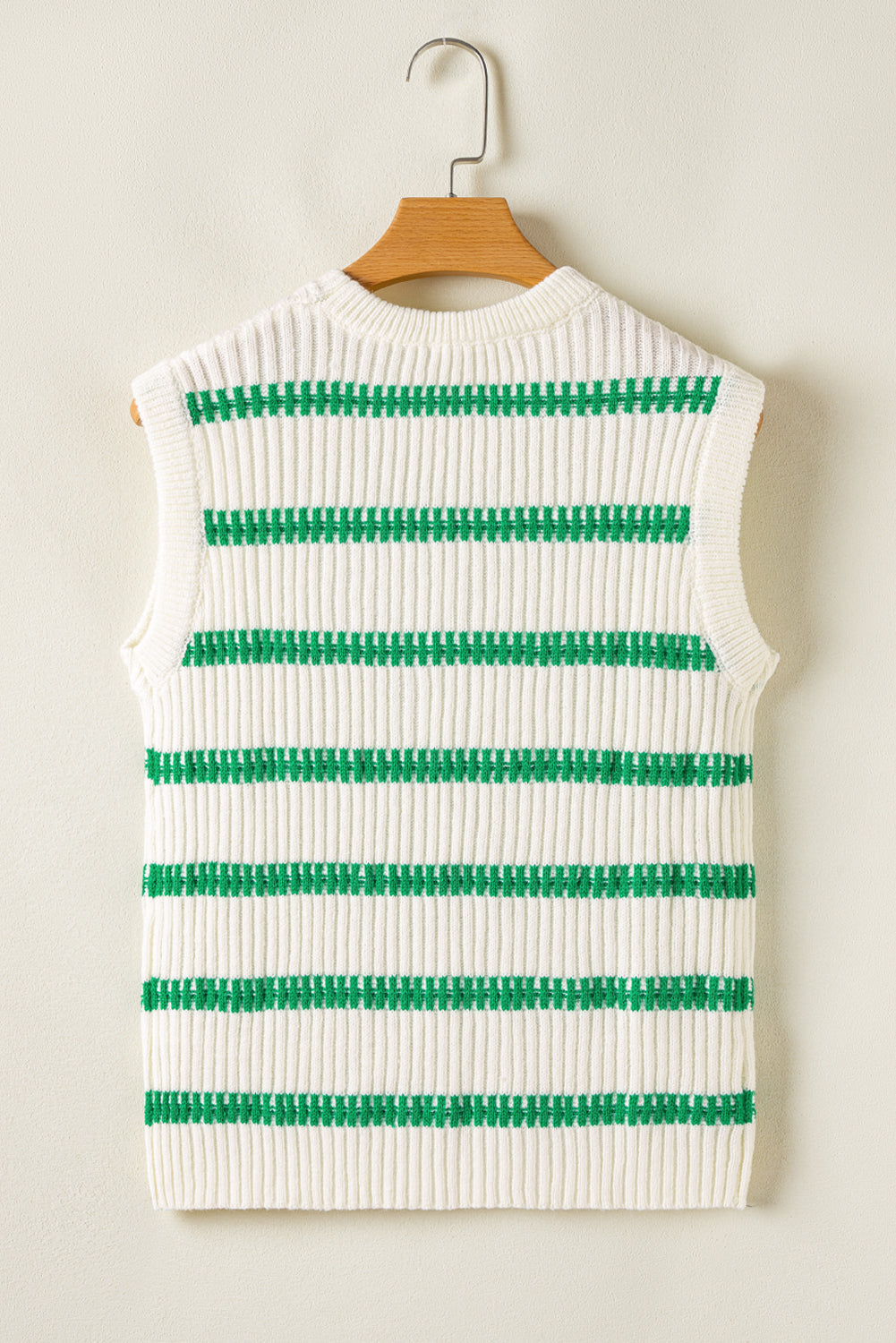Bright Green Striped Round Neck Casual Sweater Vest eAura