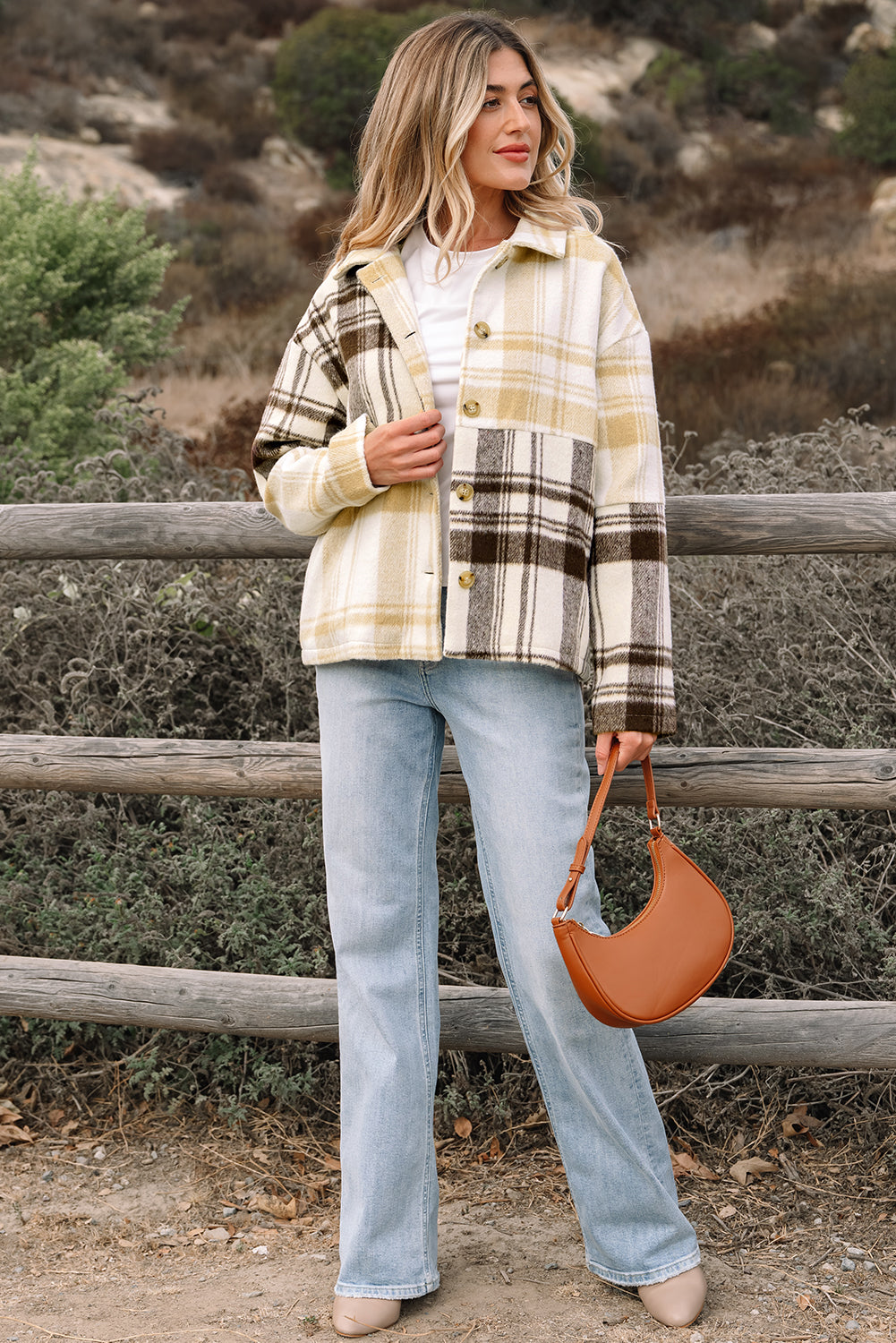 Multicolour Plaid Patchwork Side Pockets Buttoned Shacket - eAura