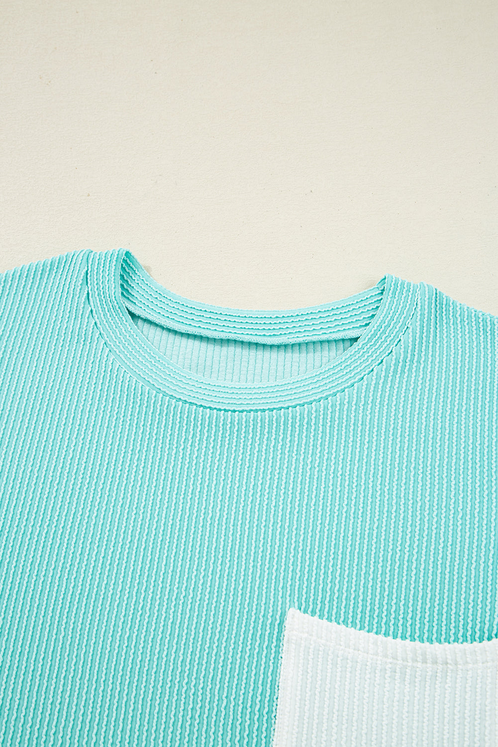 Ribbed Textured Contrast Patched Pocket Long Sleeve Top - eAura