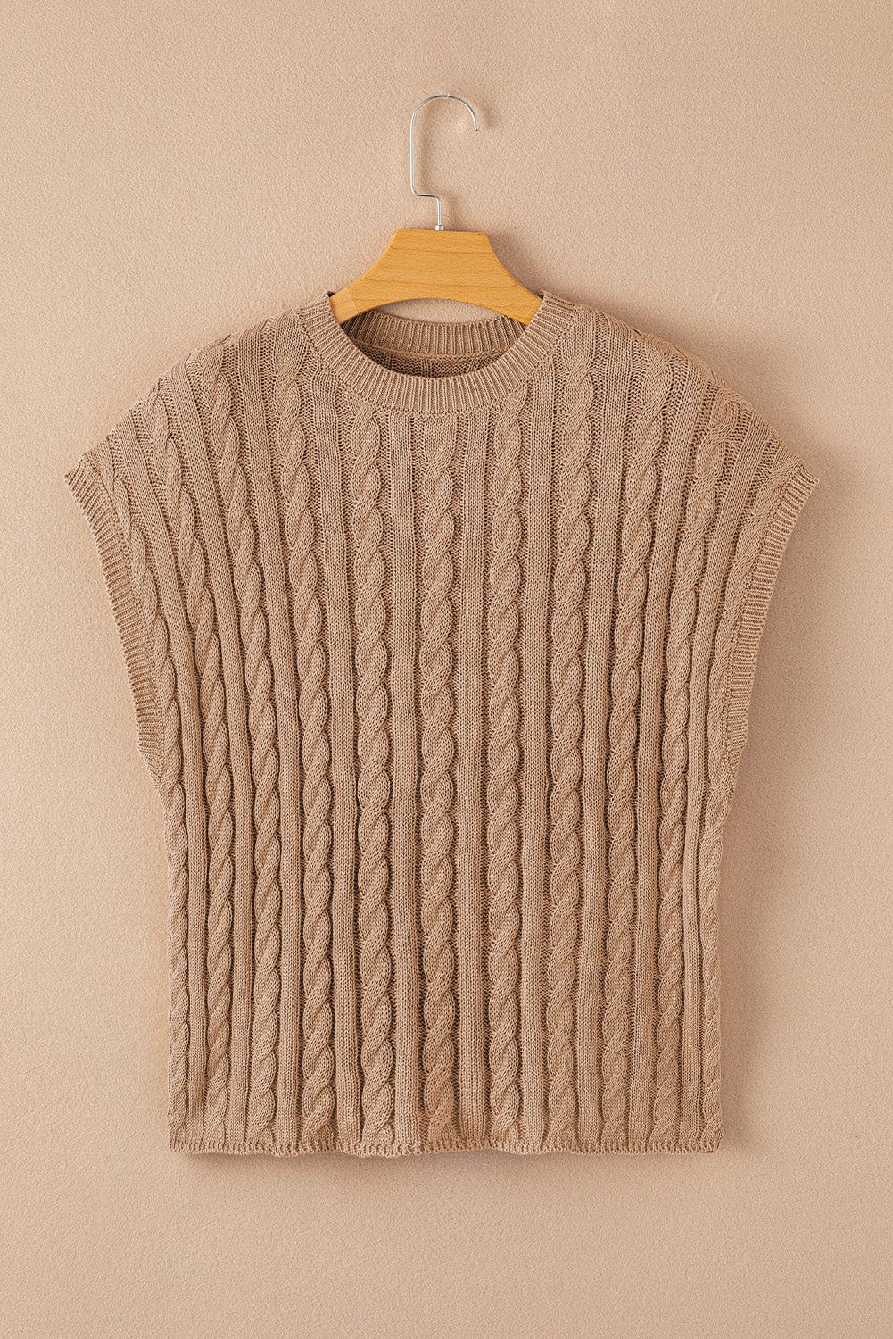 Black Crew Neck Cable Knit Short Sleeve Sweater eAura