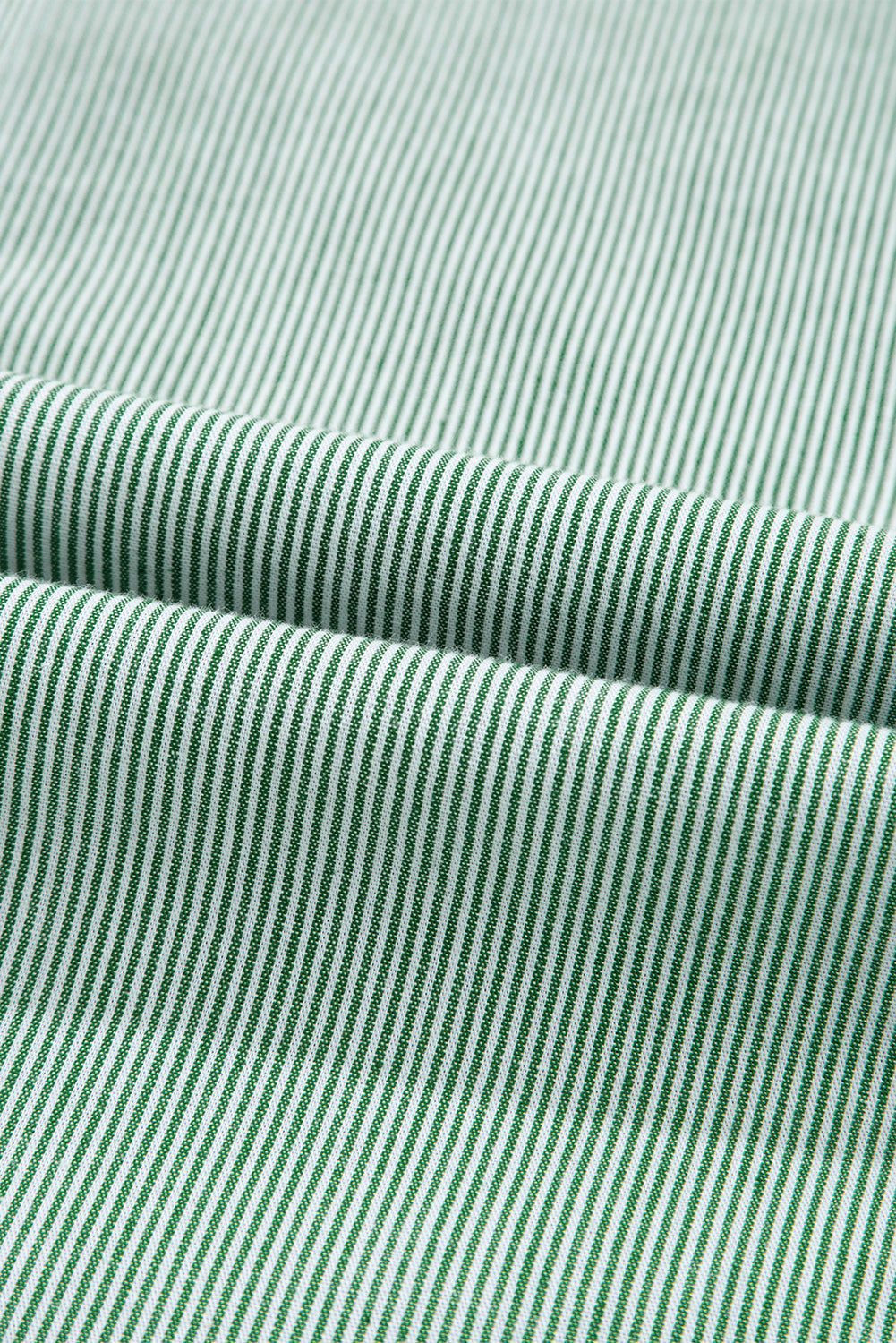 Green Stripe Frilled Sleeveless Collar Front Pocket Button Up Mini Dress eAura