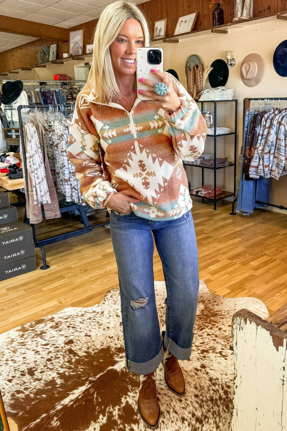 Quarter Zip Elastic Cuffs Aztec Sweatshirt Dear-Lover Dropshipping