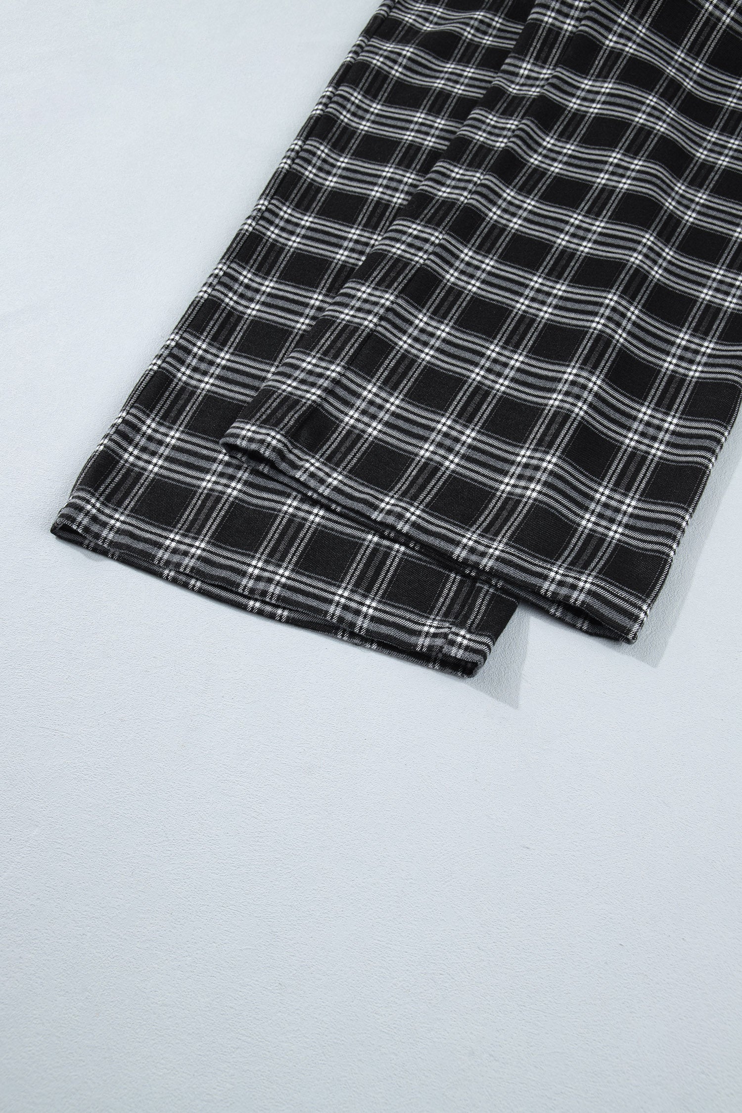 Frenchy Plaid Pattern Contrast Drawstring Waist Wide Leg Pants – Black