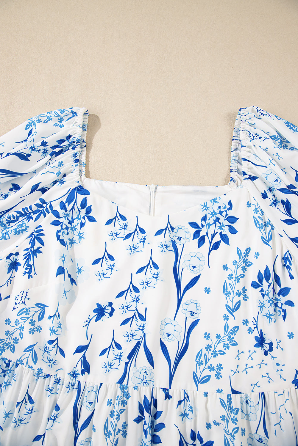 Sky Blue Floral Print Sweetheart Neck Plus Size Midi Dress BB Fashion Outlet