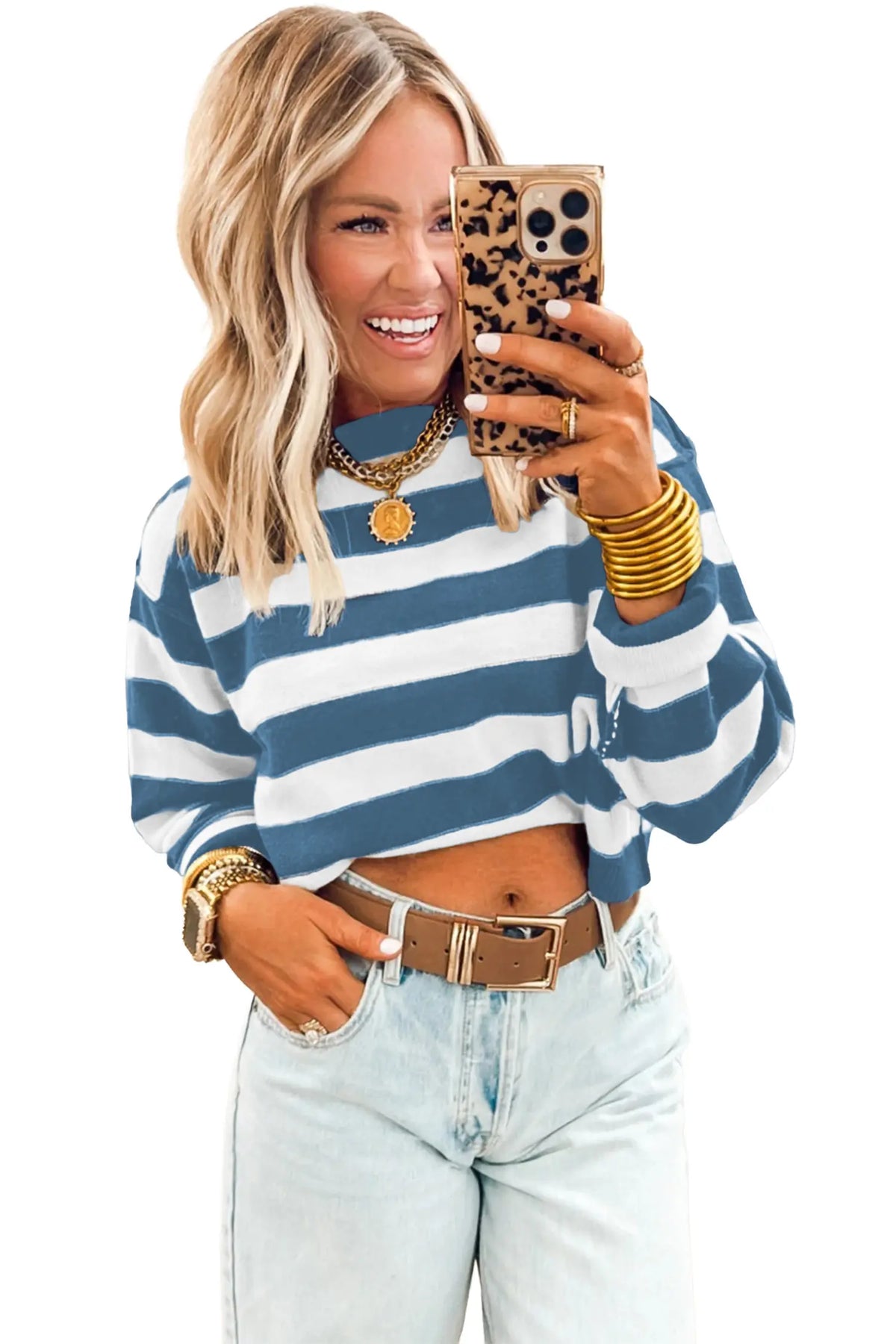 Exposed-Seam Striped Sweater – Brown & Blue